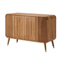 Technische titel in het Nederlands: 

"Moderne Houten Dressoir met Gestreepte Deuren en Gouden Poten"