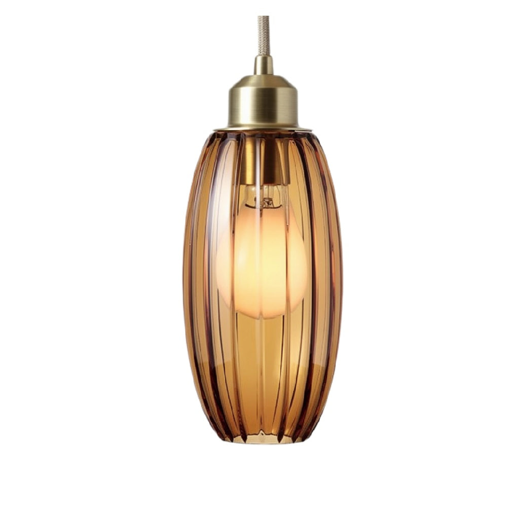 Industrieel Hanglicht met Getextureerde Amber Glas en Gouden Fitting