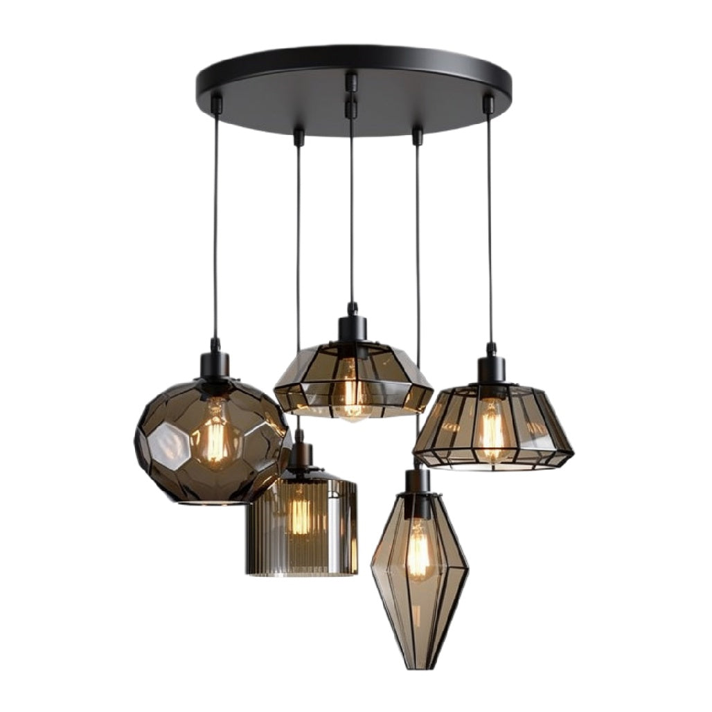 Moderne Hanglamp met Gevarieerde Geometrische Ontwerpen en Transparante Glazen Kappen