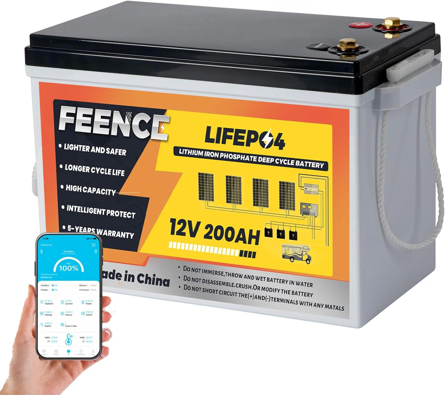 LiFePO4 Lithium-batterijen, 48 V, 100 Ah, 51,2 V, 600 Ah, 30,72 kWh, inverter-communicatie, 3U-rackmontage, smart display en bluetooth, meer dan 6000 cycli voor off-grid-systemen, installaties(Mini 12v 200Ah Bluetooth)