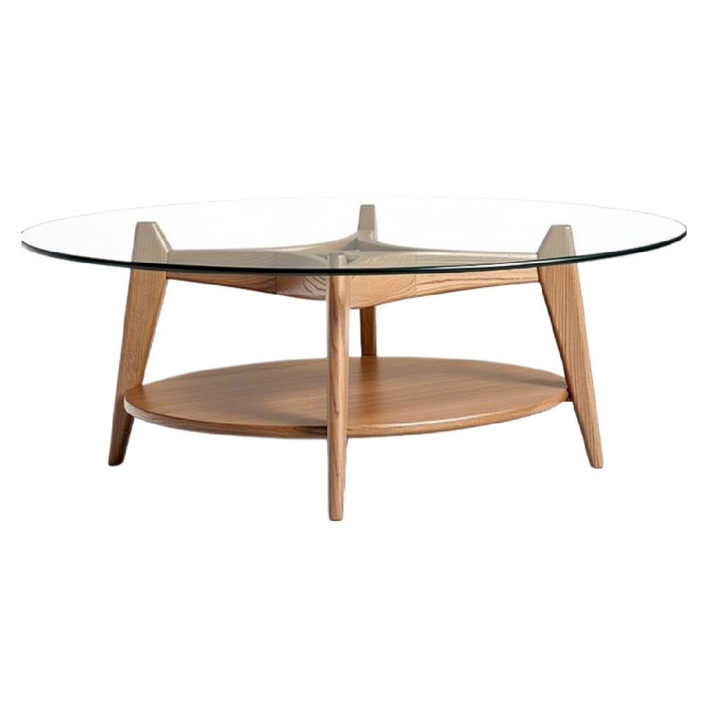 Eikenhouten Salontafel met Glazen Bovenblad en Onderplank