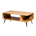Moderne Houten Salontafel met Open Compartimenten en Zwarte Poten