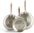 BK Rose RVS Pannenset 5-delig, Inductie, Koekenpan, Wok, Braadpan  Keukengerei, Ongecoat, Roségoud-Koperen Handgreep, Ovenbestendig tot 230 °C, Vaatwasmachinebestendig, Premium 18/10 RVS, Zilver(3-teiliges Set)