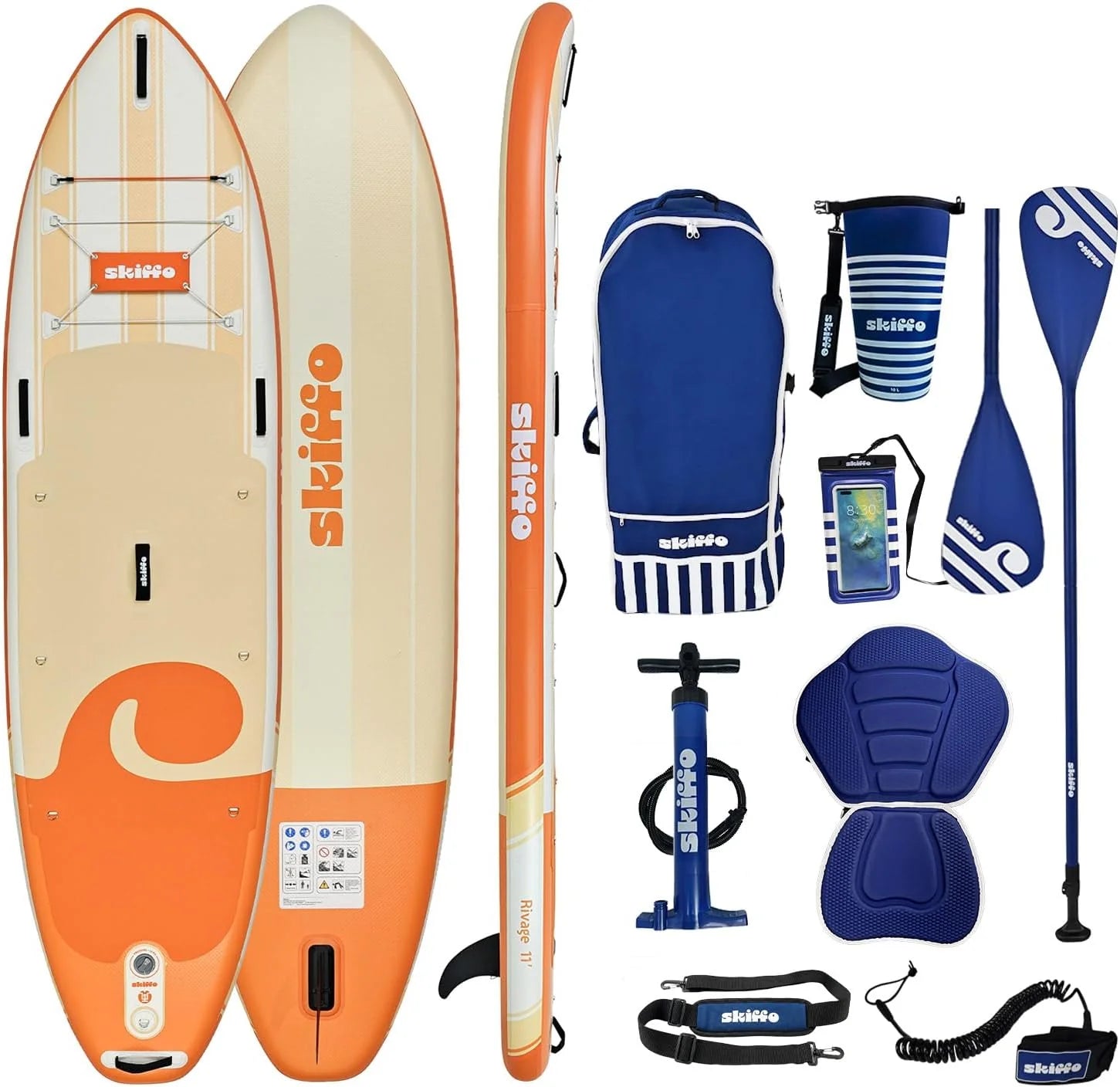 Skiffo Rivage 11' – opblaasbare Sup 2-in-1 kajak compleet – 335 x 86 x 15 cm – max. 160 kg – stabiel en veelzijdig – uniek design(Oranje)
