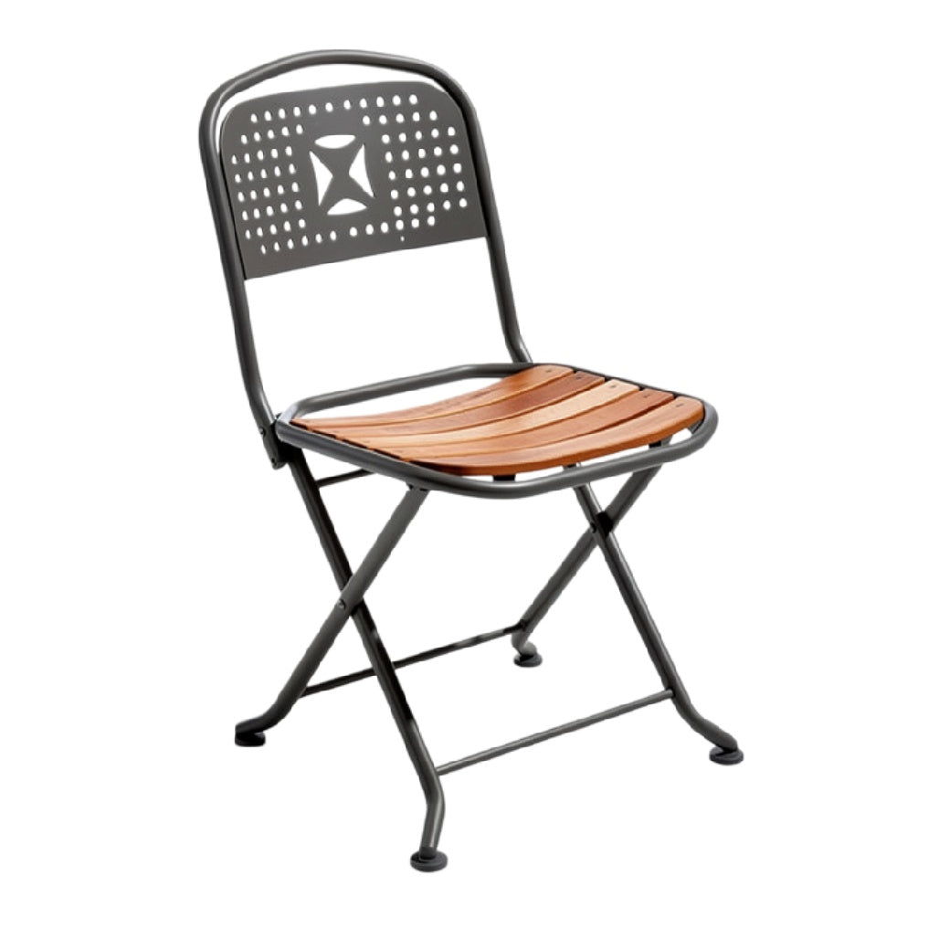 Vouwstoel met metalen frame en houten zitting