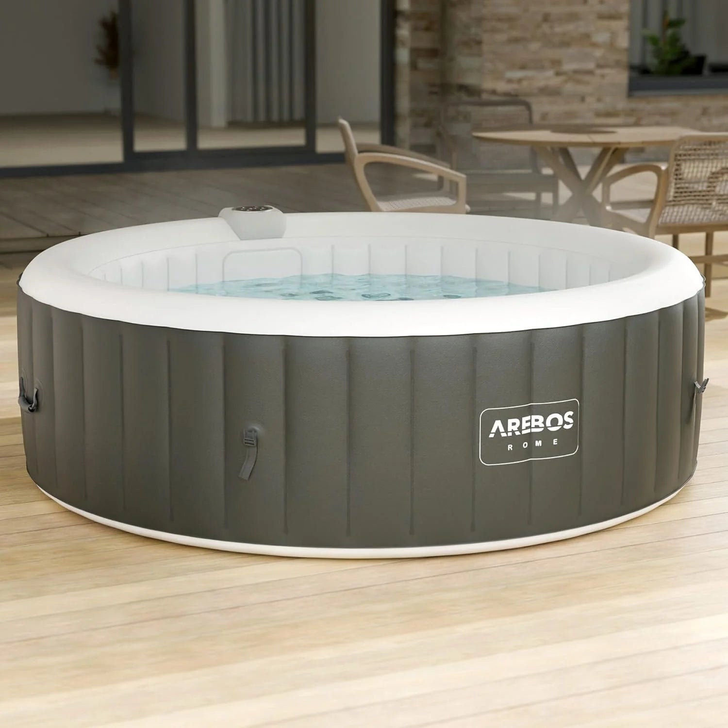 Arebos whirlpool | opblaasbaar | binnen  buiten | 6 personen | ⌀ 208 cm | 130 massagestralen | met verwarming | 1.000 liter | incl. afdekking | Bubble Spa  Wellness Massage