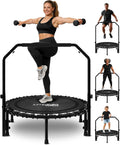 Jumpzylla Fitness Rebounder Trampoline voor volwassenen met stang en elastische banden, 450 kg mini-trampoline voor volwassenen, oefentrampolines, trampolines, trampolines met verstelbare handgreep(Zwart/40 Inches)