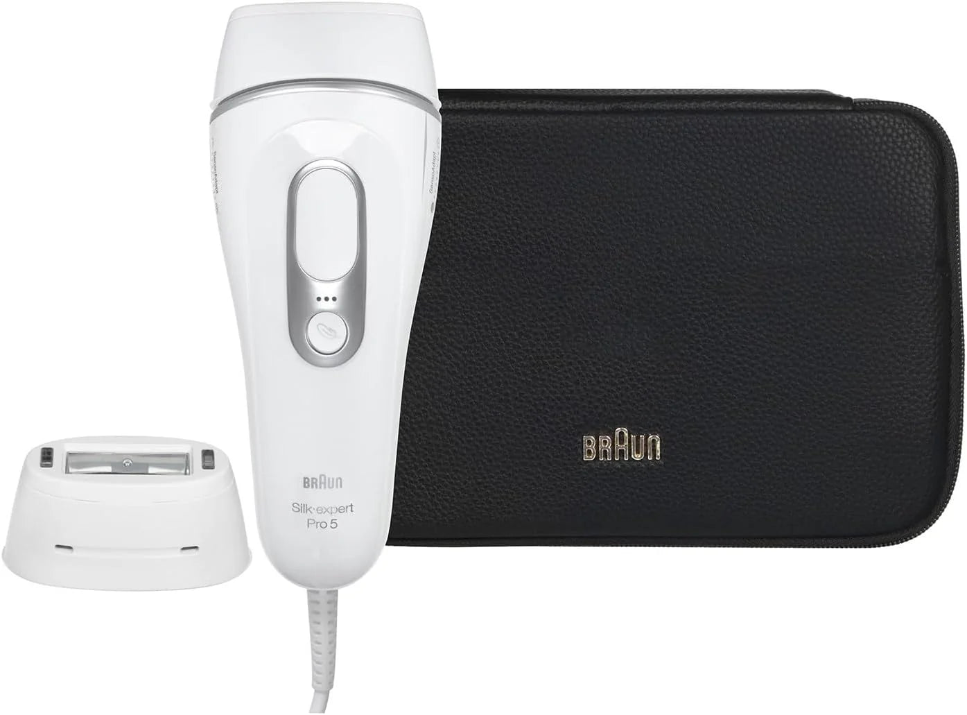Braun Silk·expert Pro 5 epilator met pulslicht, semi-definitieve ontharing voor 1 jaar zachte huid, alternatief voor laser, met tas, glitterscheerapparaat, 2 koppen, goud/wit, PL5145