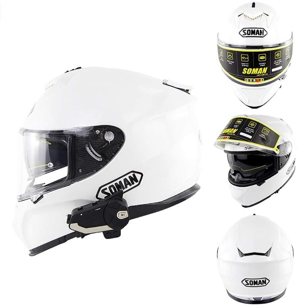Bluetooth Full Face Motorhelm,DOT Goedgekeurde Volwassen Motorlocomotief Helm met Anti-Fog Dubbel Vizier voor Mofa Crash Bromfiets Bobber Chopper Cruiser Racing Cap