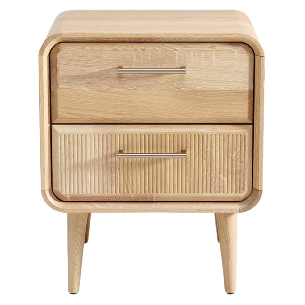 "Moderne Houten Nachttafel met 2 Laden en Strakke Design"