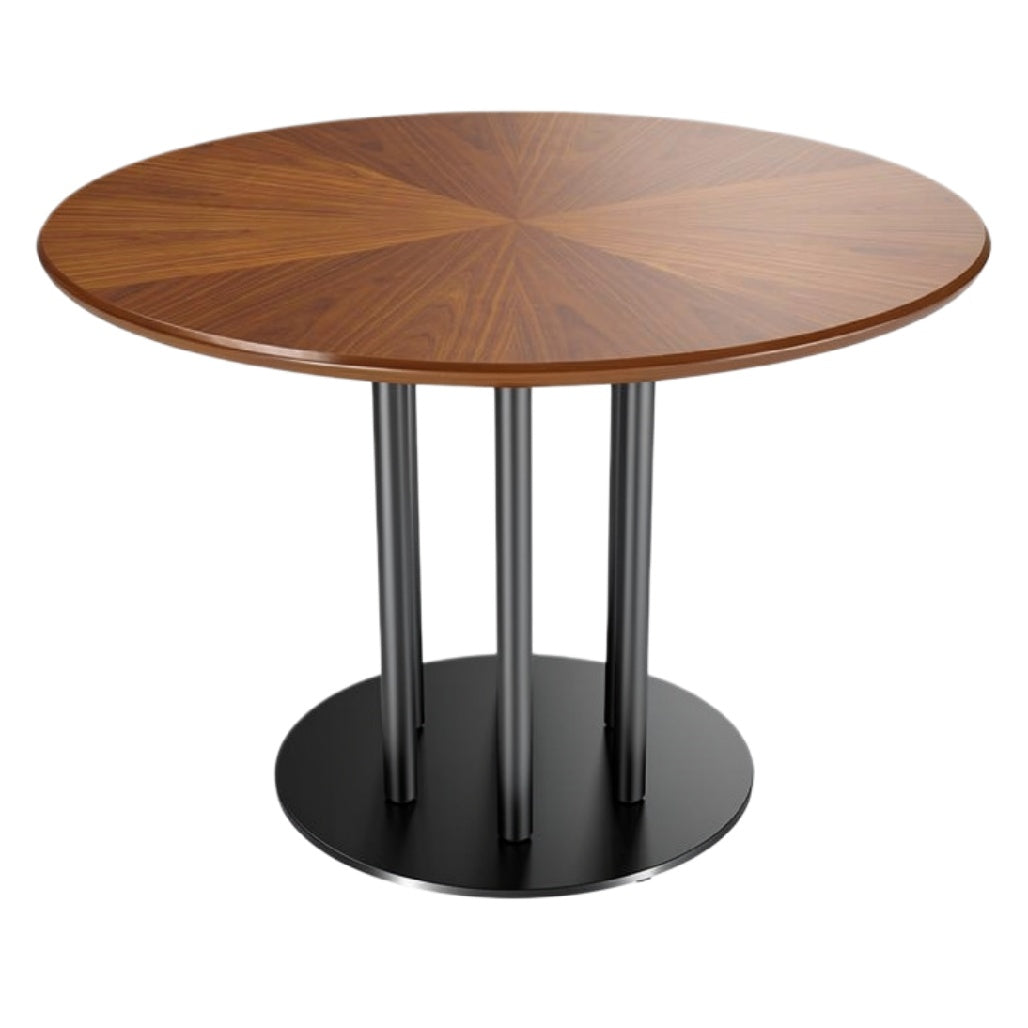 Ronde Houten Eettafel met Stalen Basis en Moderne Ontwerp