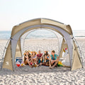 UNICAMPER Grote strandluifeltent UPF 50+ 3,7 x 3,7 m waterdichte en regenbestendige koepel zonnescherm voor 8-10 personen met 2 zijwanden, perfect voor kamperen, achtertuin, vissen, feesten, picknicks(KhakiH-Upgrade)