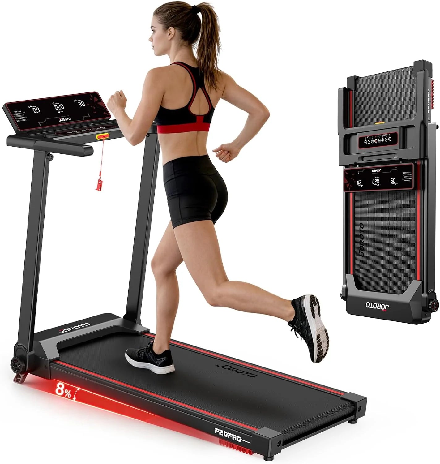 JOROTO Inklapbare Loopband voor Thuis, 2,5PS Motor, 8% Hellingshoek, Snelheid 1-12 KM/H, Breed Loopvlak, LED Display, Max. Gewicht 130 KG, Compacte Loopband met Handvatten voor Wandelen en Hardlopen
