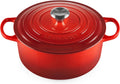 LE CREUSET Kenmerkende geëmailleerde gietijzeren ronde braadpan met deksel, 28 cm, 6.7 liter, azure(Kersenrood/26 cm)