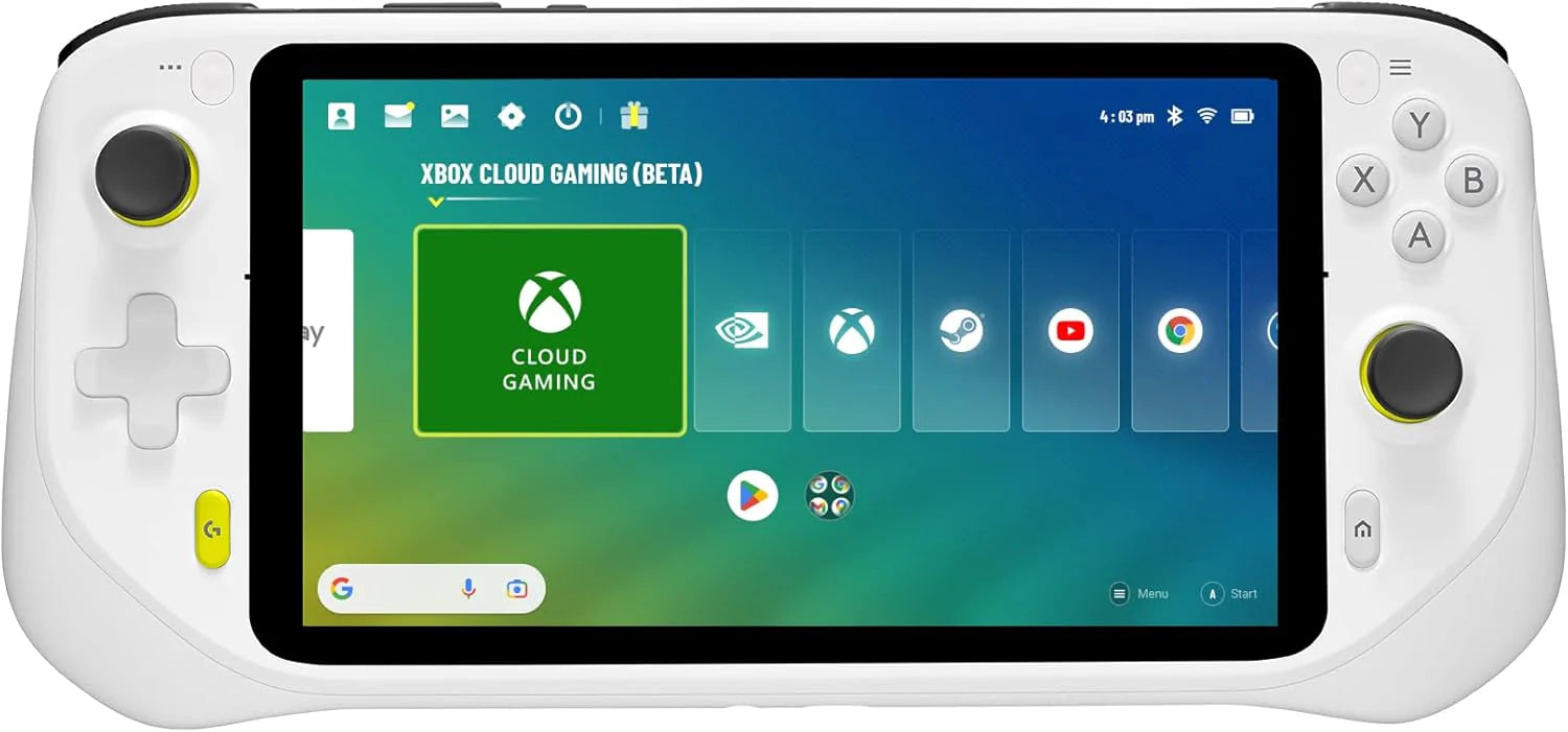 Logitech G Cloud Gaming Handheld, Portable Gaming Console with Long Battery Life, 1080P 7-Inch Touchscreen, Lightweight Design, Xbox Cloud Gaming, NVIDIA GeForce NOW, Google Play - EU plug - White