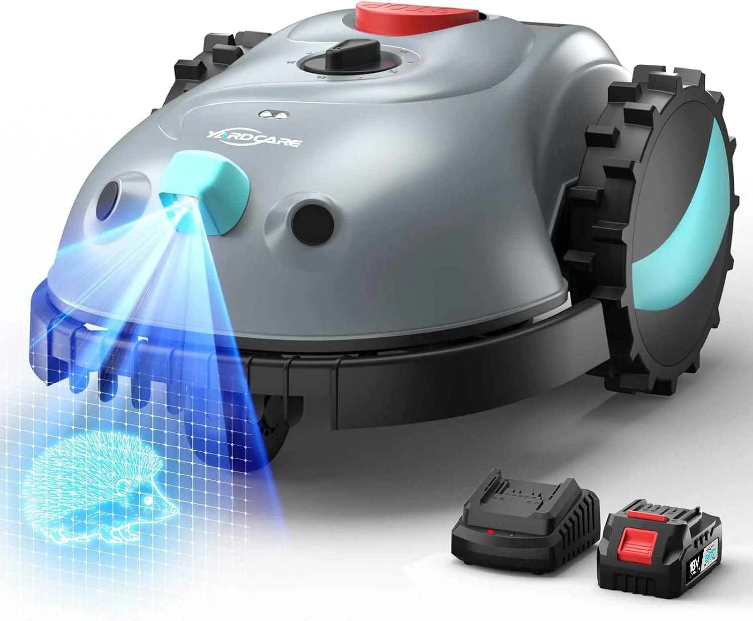 YARDCARE V100 Robotmaaier zonder begrenzingskabel, met camera, hindernisvermijding, visie-navigatie, 4 Ah accu, grasmaaier, robot zonder begrenzingsdraad, 150 m², met reservemesjes, spiraalsnede