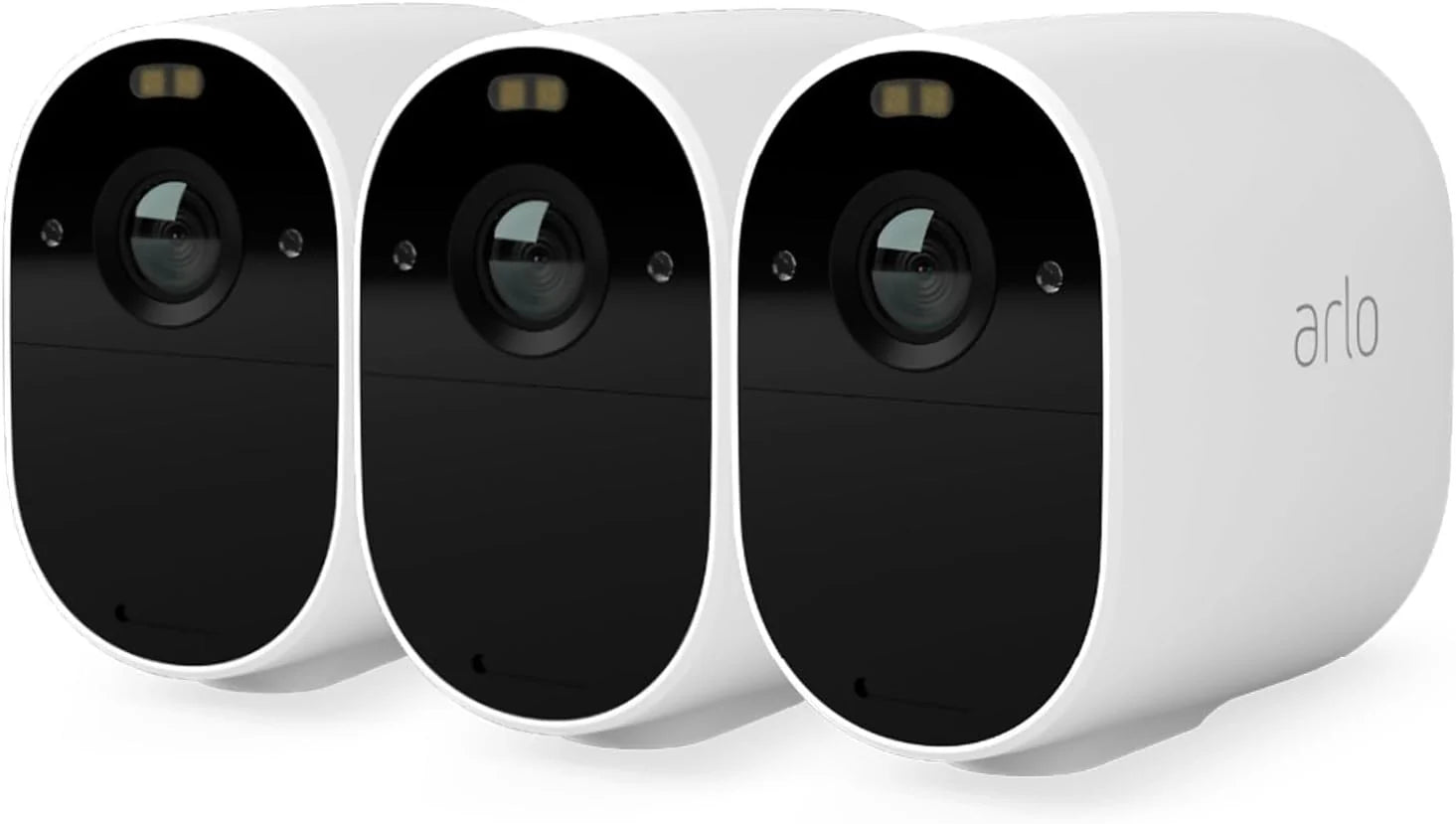 Arlo Essential draadloze WiFi-beveiligingscamera voor buiten, 1080p HD, 130˚ kleurennachtzicht, sirene, bewegingsdetectie, 2-weg audio, 6 mnd batterij, incl. proefp. Arlo Secure, 3 cam, wit