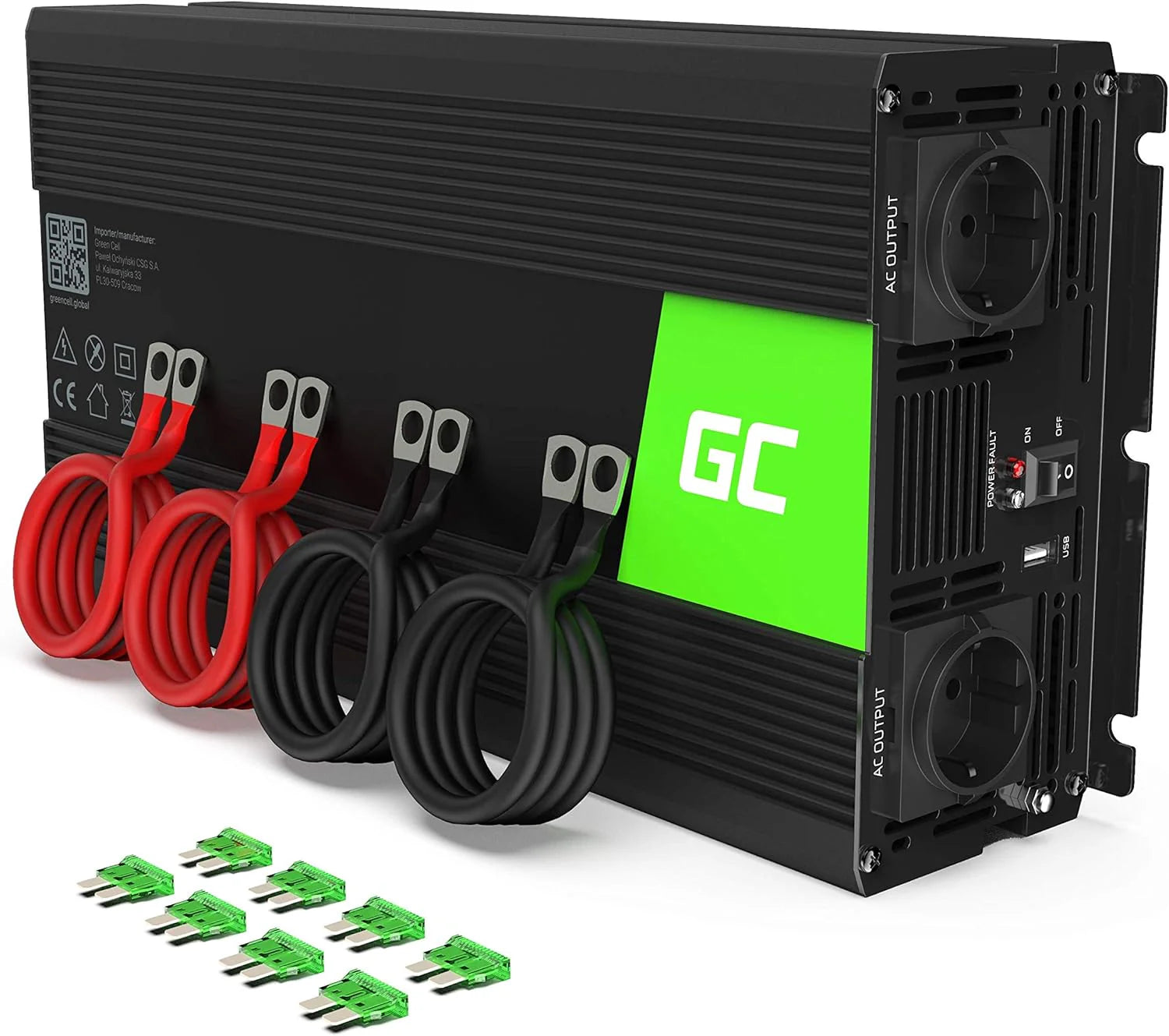 Green Cell® 3000W/6000W Zuivere sinusgolf Omvormer 24V naar 230V Spanningsomvormer Stroomomvormer Power Inverter Converter voor auto, directe aansluiting op de autobatterij(Pure sinus/3000W/12V)