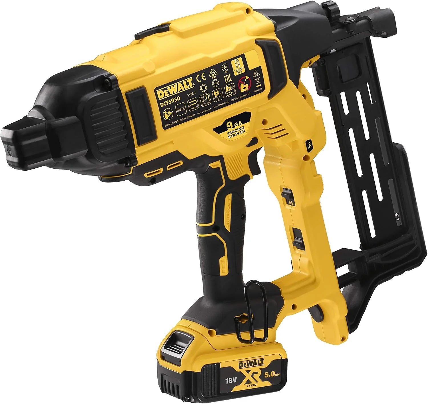 DeWalt DCFS950P2-QW Tacker voor hek XR 18 V 5 Ah Li-Ion BL - 2 batterijen, geel,Geel.