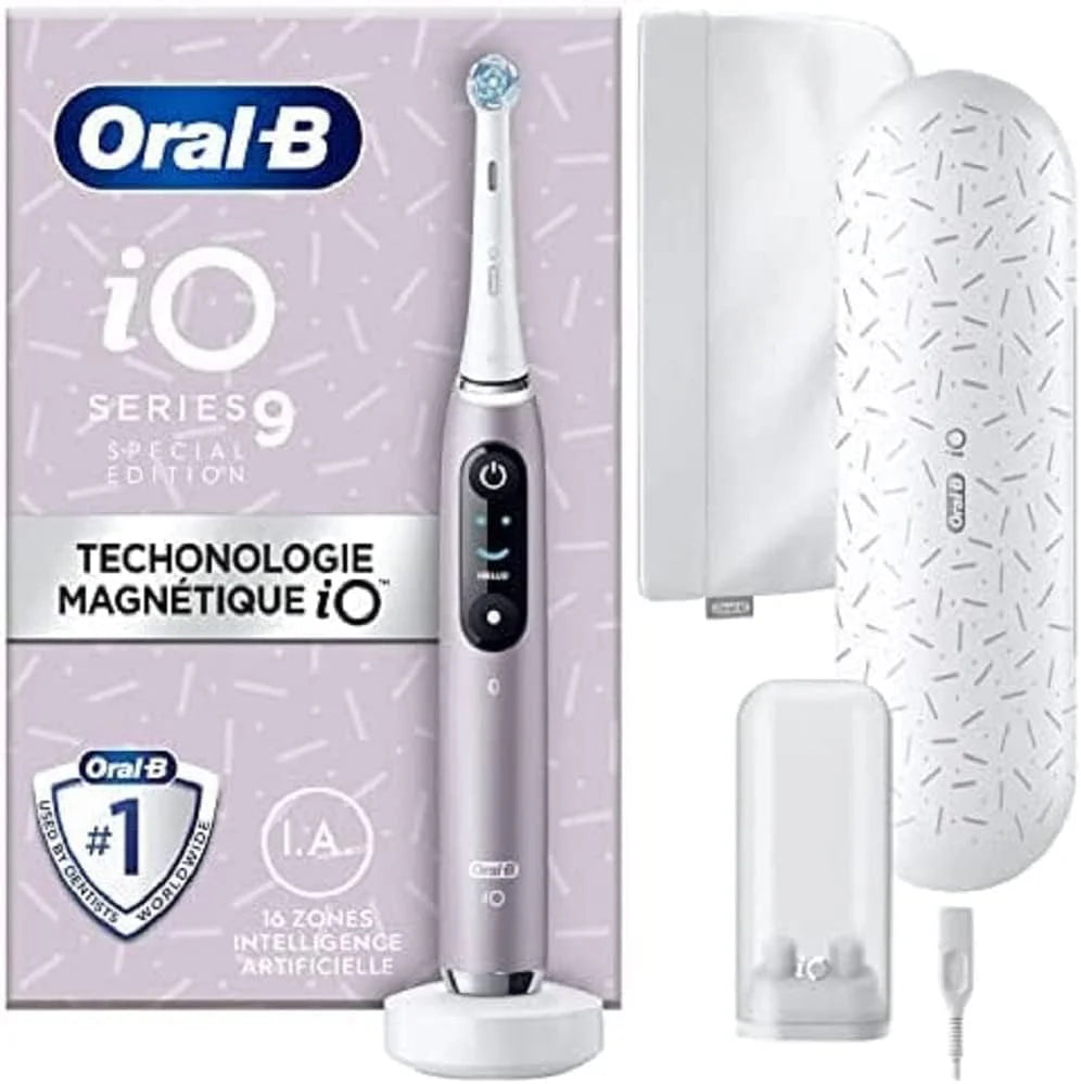 Oral-B iO 9 elektrische tandenborstel, speciale editie roze kwarts, 1 reisetui oplader,