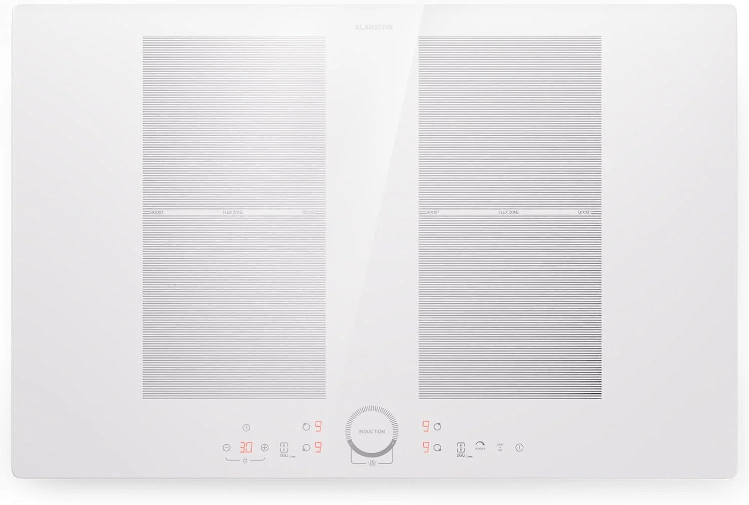 Klarstein Inductieplaat, 7000 W, elektrische kookplaat met inductie, inductiekookplaat, 4 pitten, kooktafels, ThermoBoost verwarmingsplaten, elektrisch fornuis voor keuken(80 cm | Flex | 4 Zones/Wit)