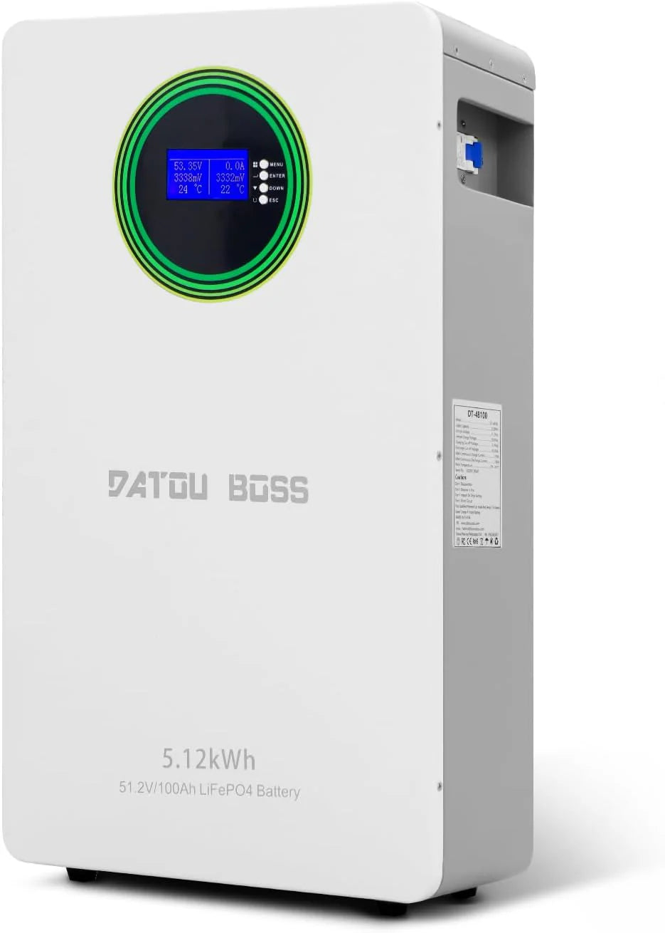 DATOUBOSS LiFePO4 accu 48 V, 100 Ah, 5,12 kWh, 8000+ cycli, lithium-opslagbatterij met BMS, wandmontage, RS485/CAN, parallel uitbreidbaar, voor PV-installatie, off-grid, huis en camper