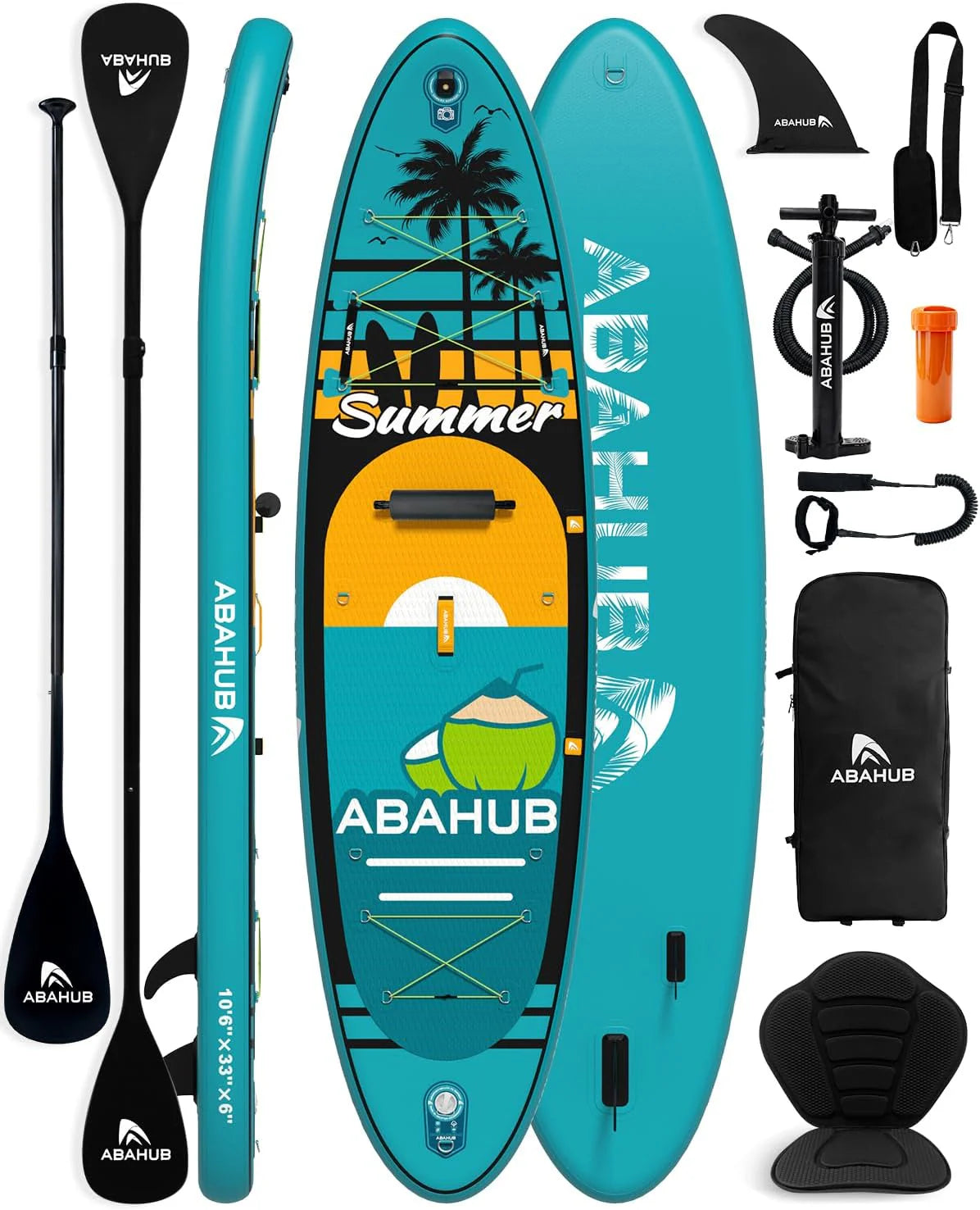 Abahub SUP Board Opblaasbaar, 320x78x15cm Stand Up Paddling Board Set, Blauw/Groen/Oranje/Rood Standup Paddle Board met Verstelbare Aluminium Peddel, Kajak Stoel, voor Kajakken, Kanoën(groen-bruin. 84 cm)