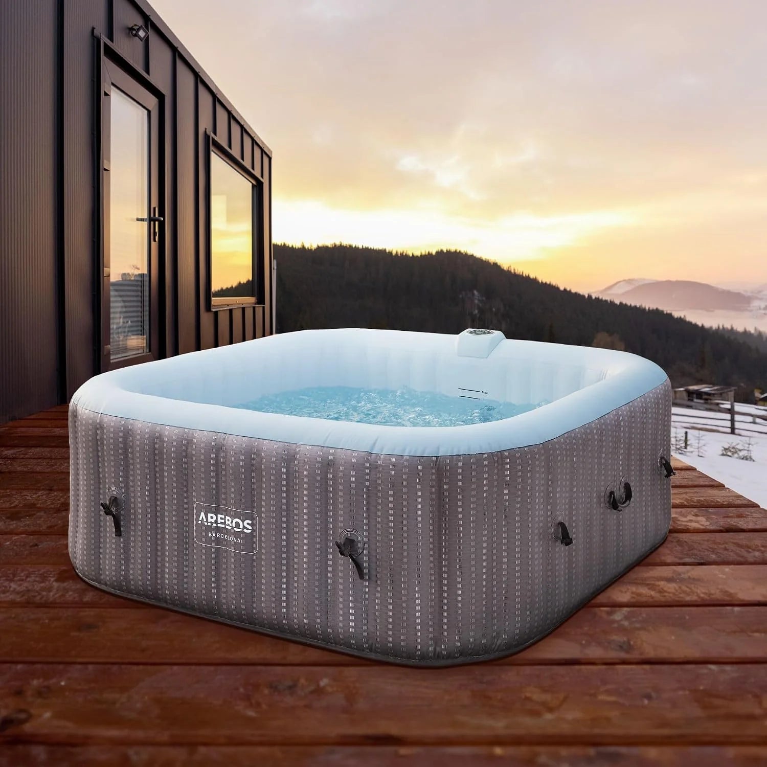 Arebos Spa whirlpool 2400W | Buitenbad | voor 6 personen 185x185cm | 130 massagejets | 910 L met verwarming | Opblaasfunctie met één druk op de knop | Incl. afdekking | Bubble Spa  Wellness Massage