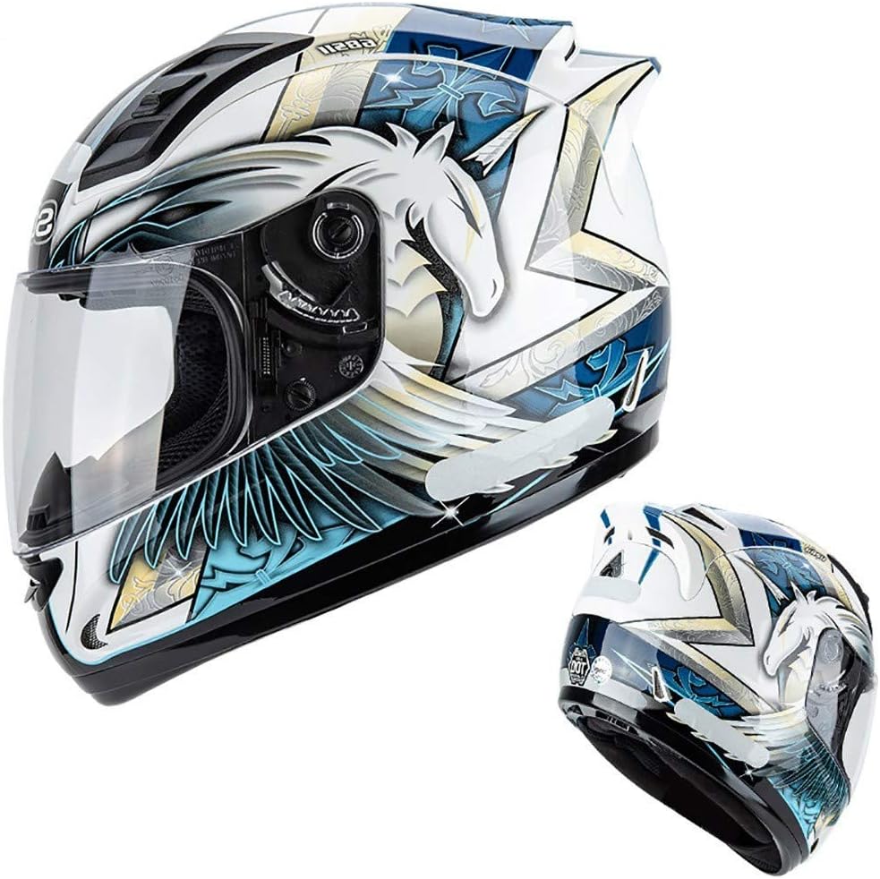Full Face Motorhelm,DOT Goedgekeurd Lichtgewicht Anti-Fog Vizier Motorhelmen met Reflecterende Sticker voor Mofa Crash Bromfiets Chopper Cruiser Racing Cap