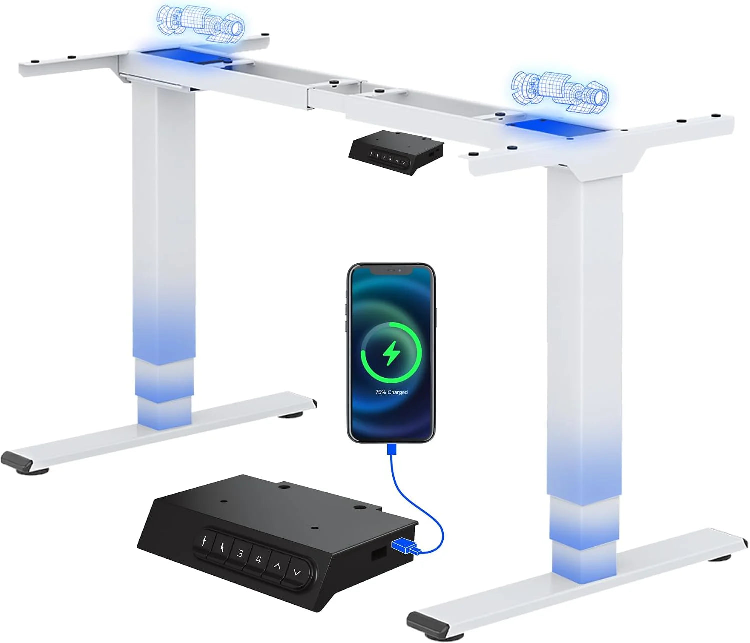 FlexiSpot EC5 Pro Elektrisch Verstelbaar Bureauframe met 2 Krachtige Motoren, Super Draagvermogen 160 KG, 3-Traps Uitschuifbare Poten, Geheugenbediening en Anti-Collisie Systeem (Wit)(Plus/Wit)